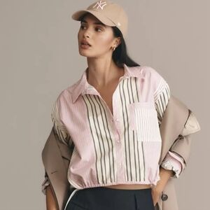 Anthropologie Drawstring Buttondown Top